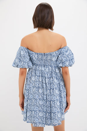 Blue Medallion Floral Olympia Mini Dress