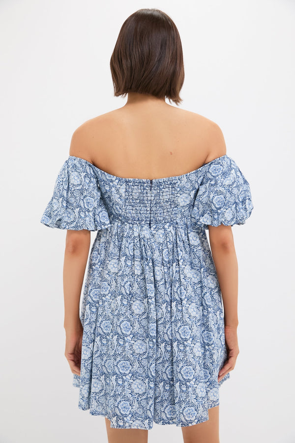 Blue Medallion Floral Olympia Mini Dress