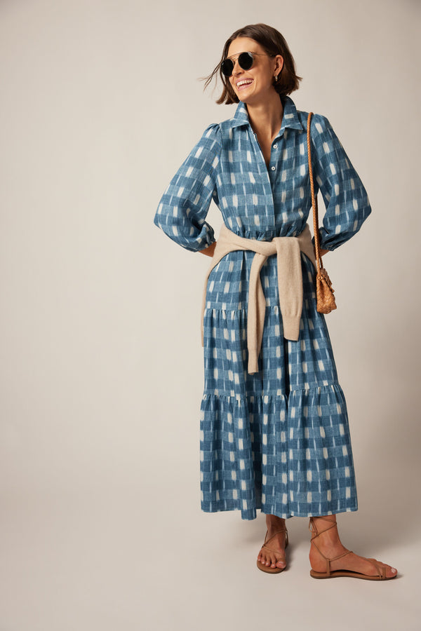 Blue Ikat Mabel Maxi Dress