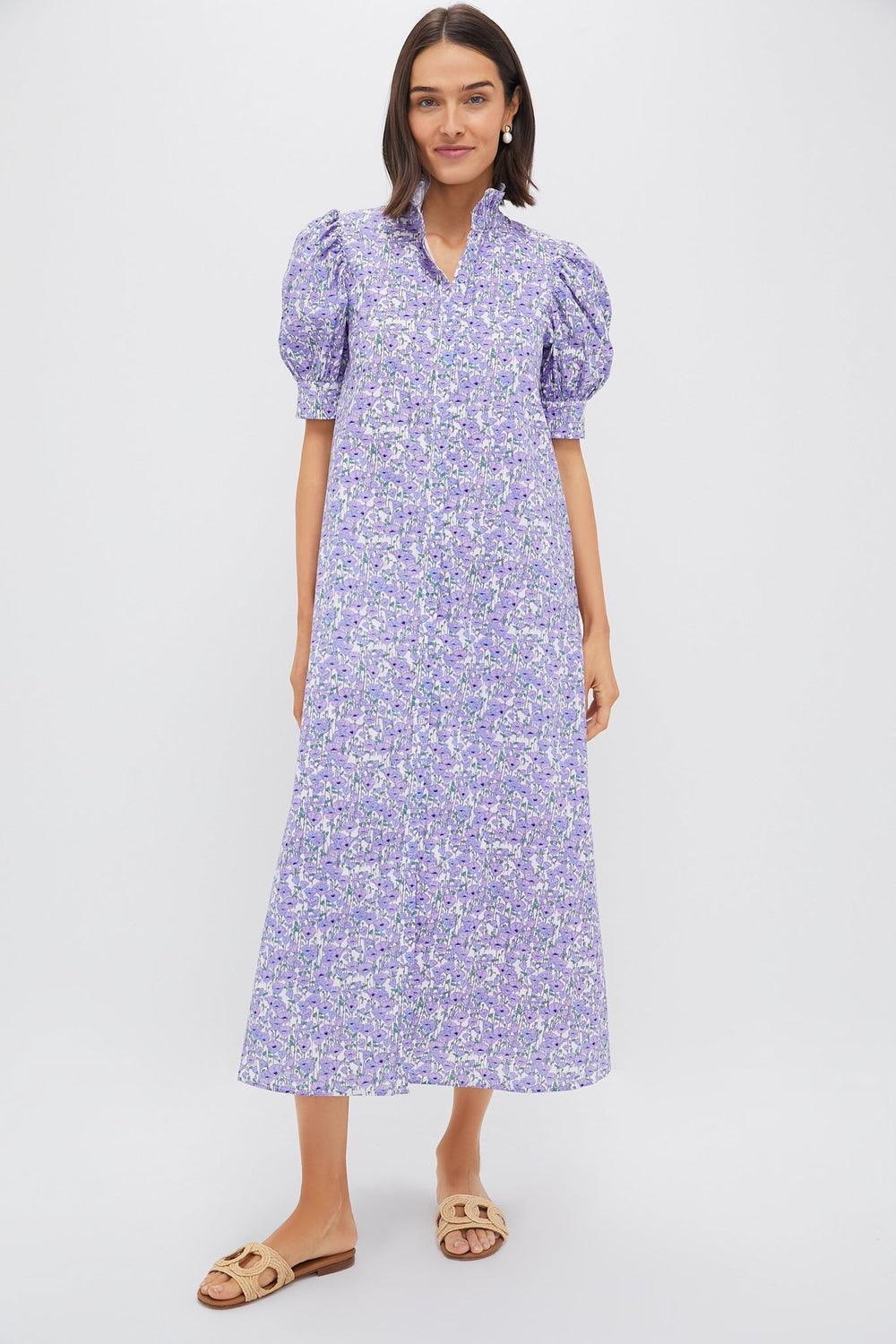 Purple Poppies Ruffle Collar Louisa Maxi Dress
