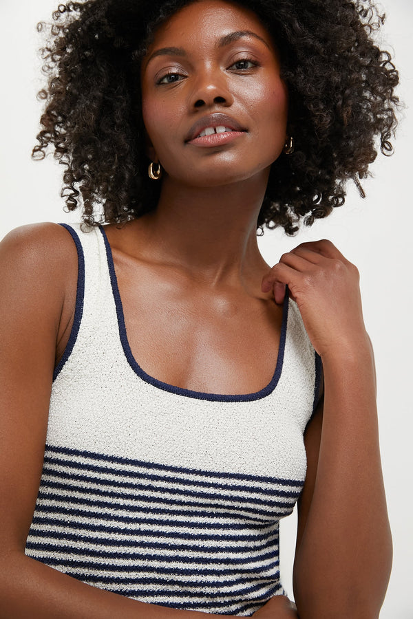 Cream Striped Midi Dress