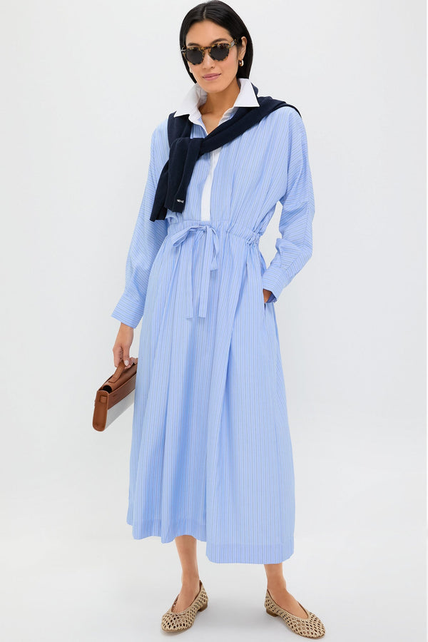 Cornflower Blue Stripe Tie Front Anna Dress