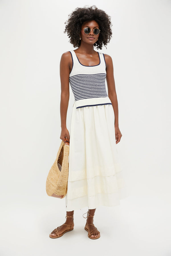 Cream Striped Midi Dress
