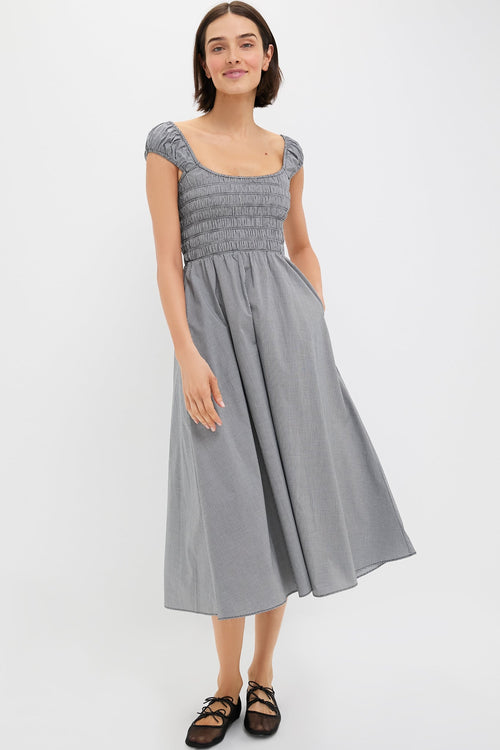 Black Gingham Amelie Midi Dress