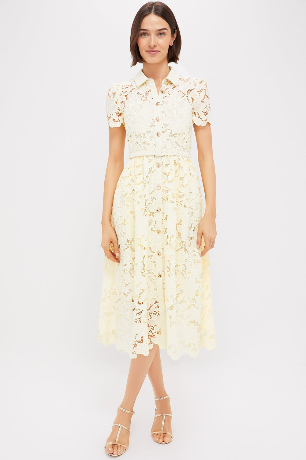 Yellow Lace Collared Midi Dress