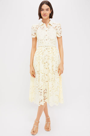 Yellow Lace Collared Midi Dress