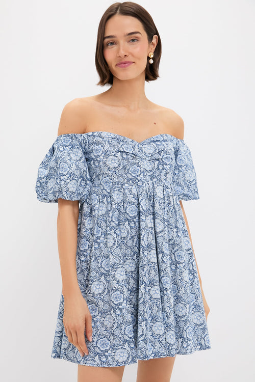 Blue Medallion Floral Olympia Mini Dress