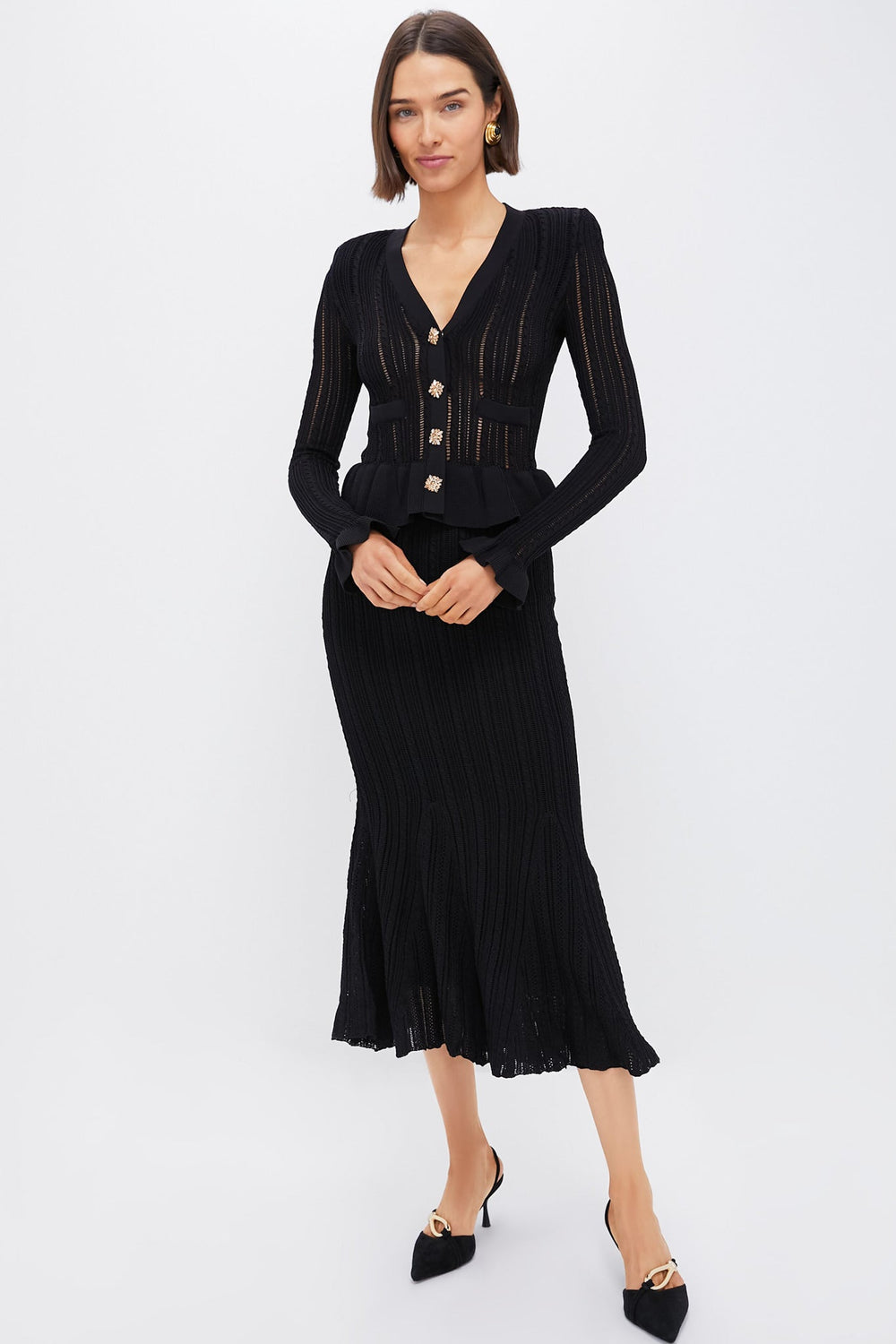 Black Knit Peplum Midi Dress
