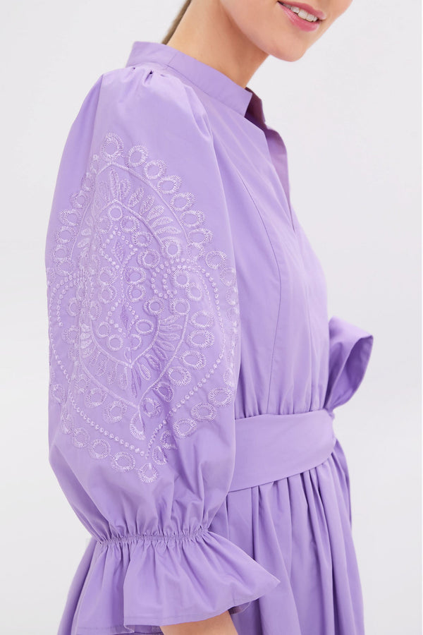 Lavender Embroidery Dowling Midi Dress