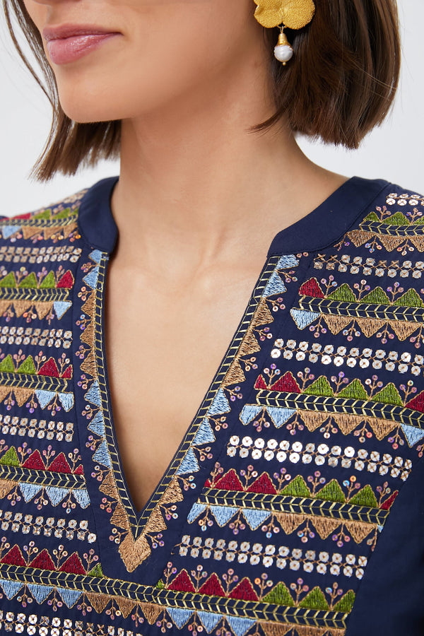 Navy Embroidered Kenzo Dress