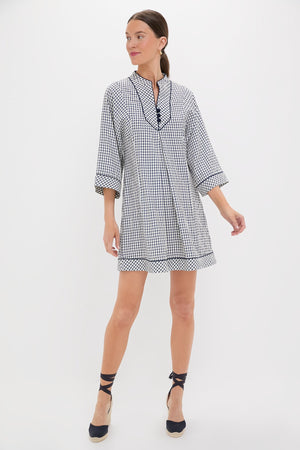 Navy Windowpane Seersucker Indy Dress