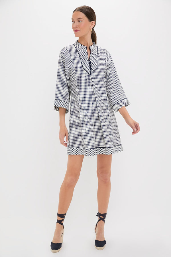 Navy Windowpane Seersucker Indy Dress