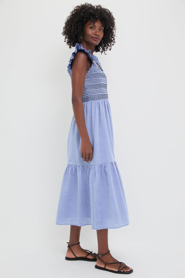 Blue Seersucker Smocked Maxine Dress