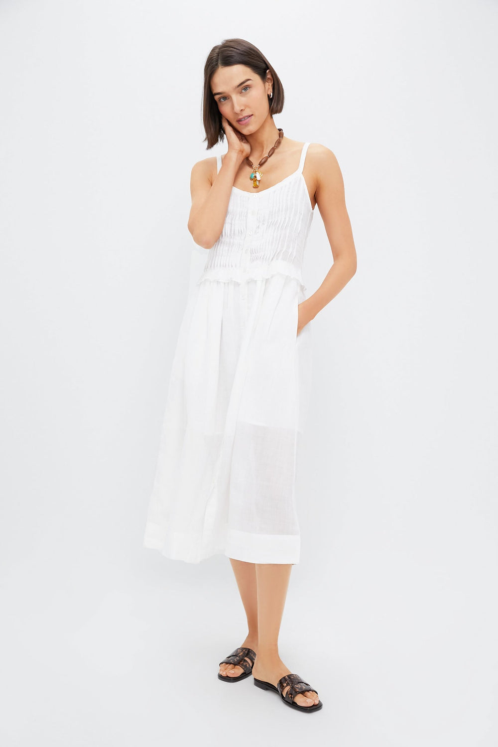 Pearl Zora Solid Tank Button Down Dress