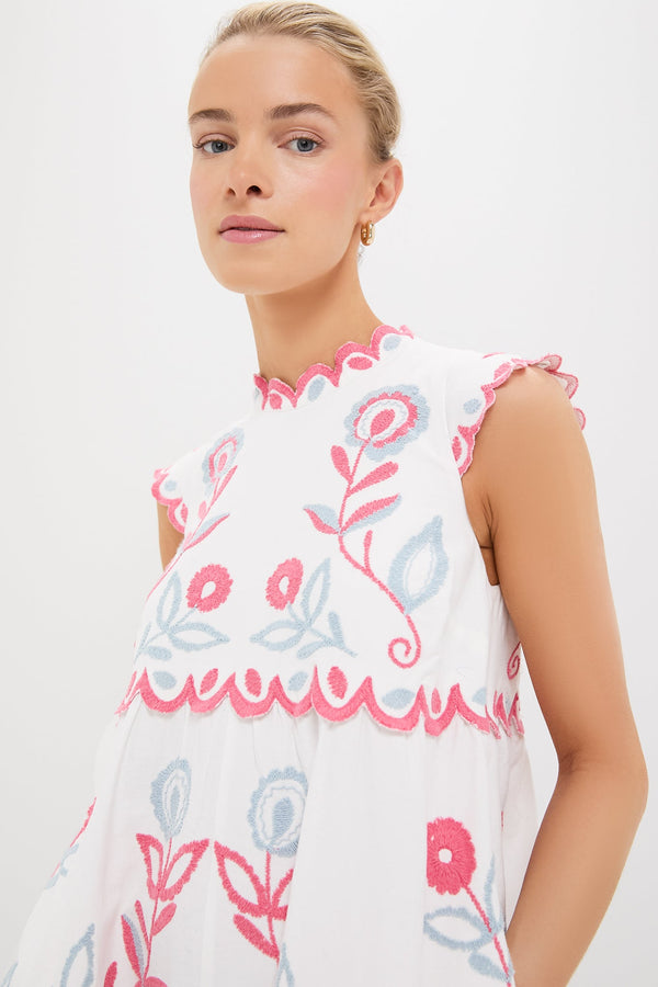 Multi Eevi Embroidered Twill Short Sleeve Dress