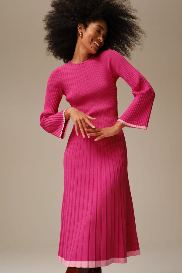 Hot Pink Long Sleeve Kiera Knit Dress