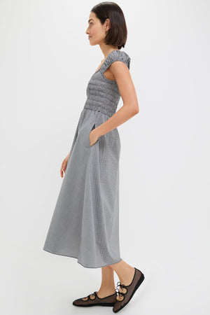 Black Gingham Amelie Midi Dress