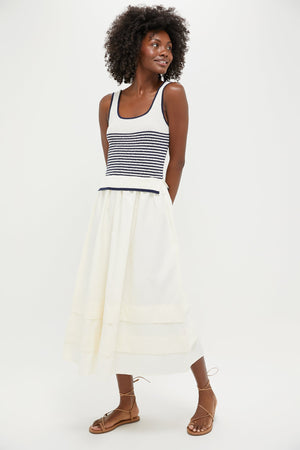 Cream Striped Midi Dress