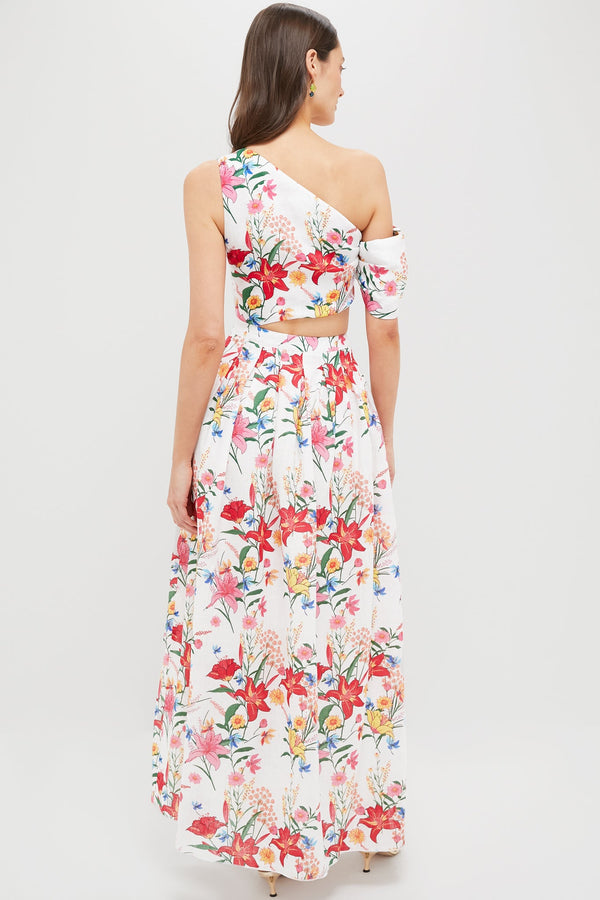 White & Coral Floral Sophia Maxi Dress