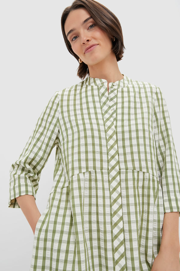 Sage Seersucker Gingham Royal Shirt Dress