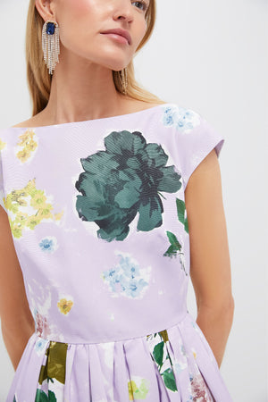 Margot Floral Lilac Boat Neck Full Skirt Midi Dress