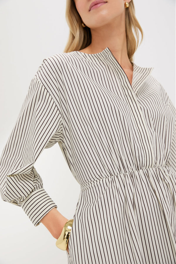 Ivory and Dark Oak Micro Stripe Cafu Dress