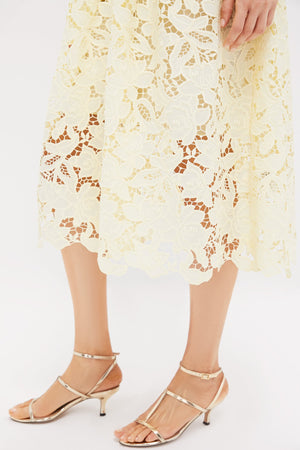 Yellow Lace Collared Midi Dress