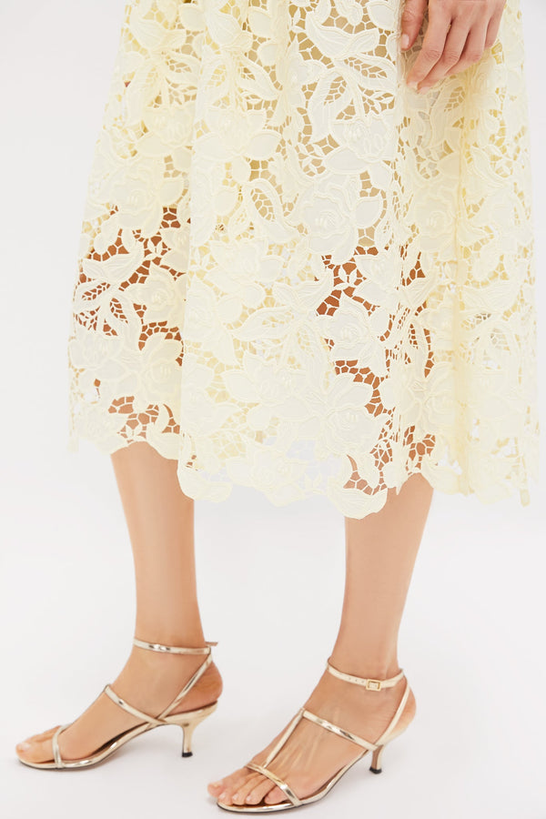 Yellow Lace Collared Midi Dress
