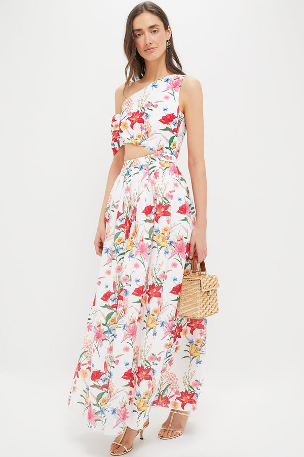 White & Coral Floral Sophia Maxi Dress