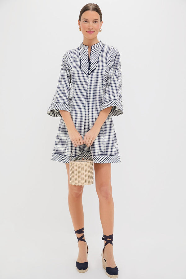 Navy Windowpane Seersucker Indy Dress