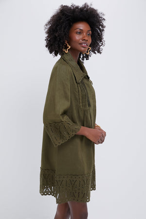 Army Green Linen Eyelet Delphine Dress
