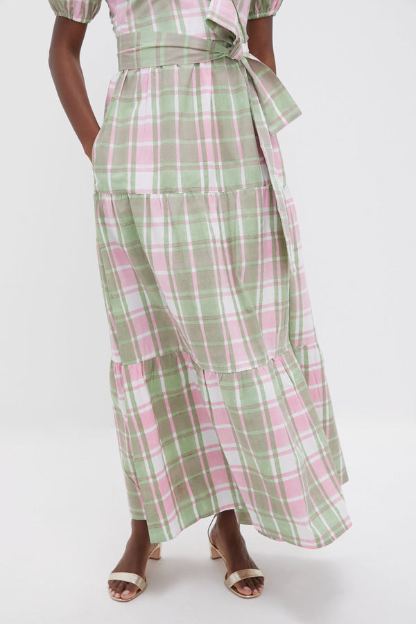 Celery and Rose Tartan Print Emily Dress