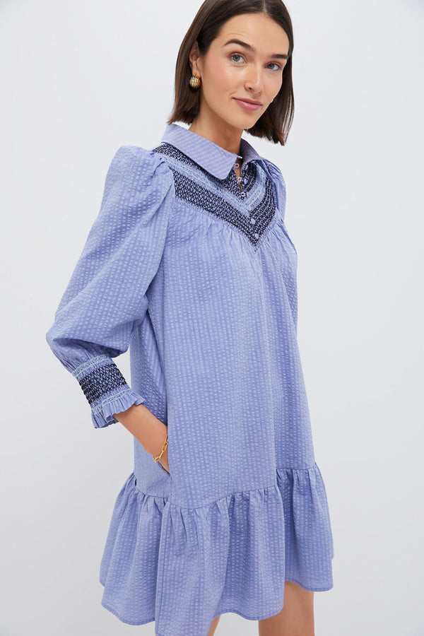 Blue Seersucker Smocked Venice Dress