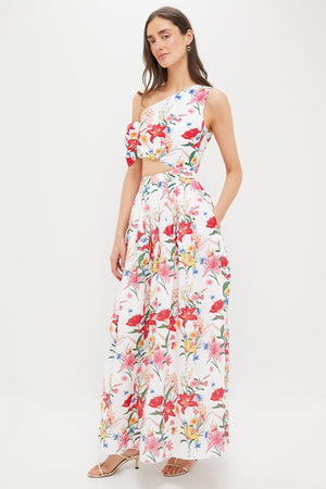 White & Coral Floral Sophia Maxi Dress