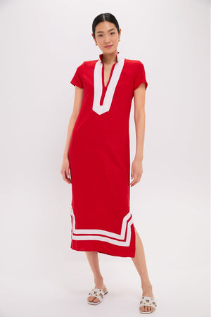 Exclusive Red and White Short Sleeve Classic Maxi Tunic