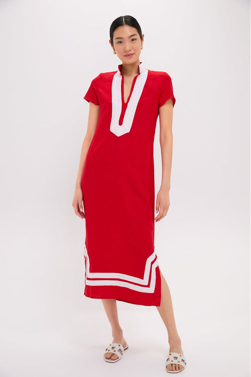 Exclusive Red and White Short Sleeve Classic Maxi Tunic