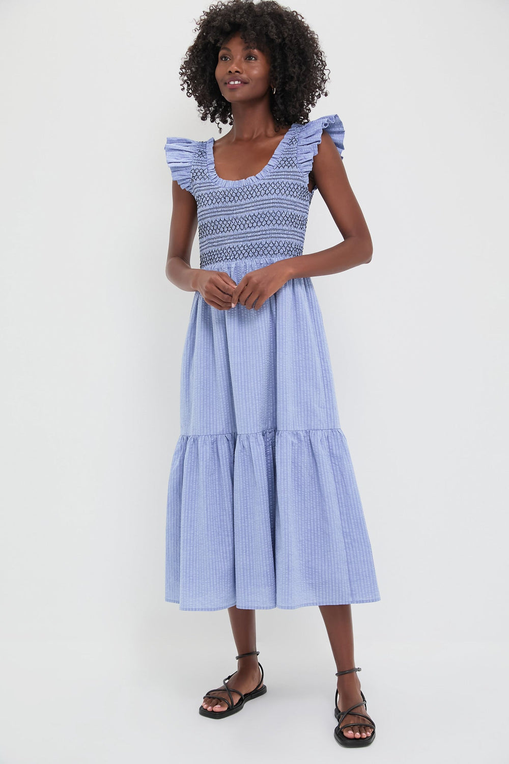 Blue Seersucker Smocked Maxine Dress