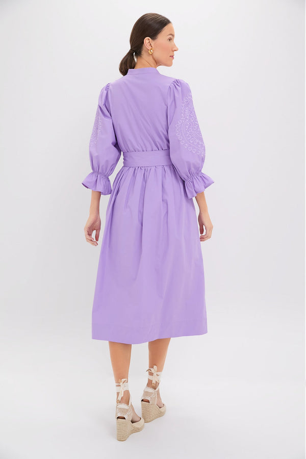 Lavender Embroidery Dowling Midi Dress