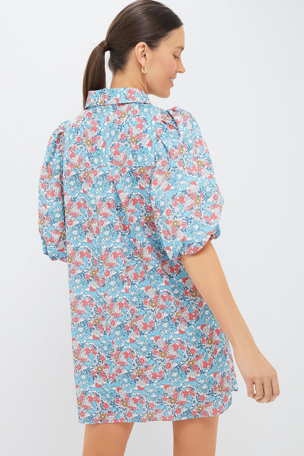 Blue & Coral Vines Cassidy Mini Shirt Dress