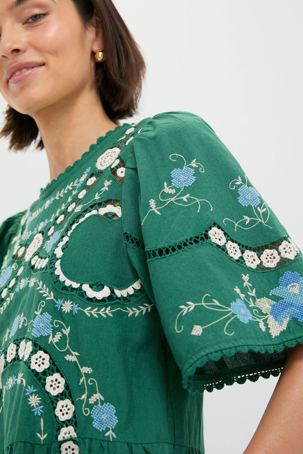 Green Vesna Embroidery Short Sleeve Dress