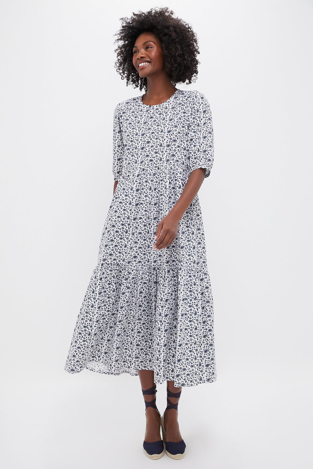 Exclusive Navy Ditsy Print Gaia Dress