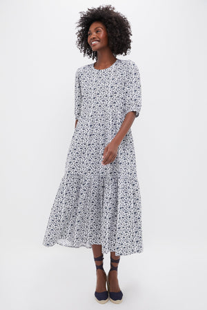 Exclusive Navy Ditsy Print Gaia Dress