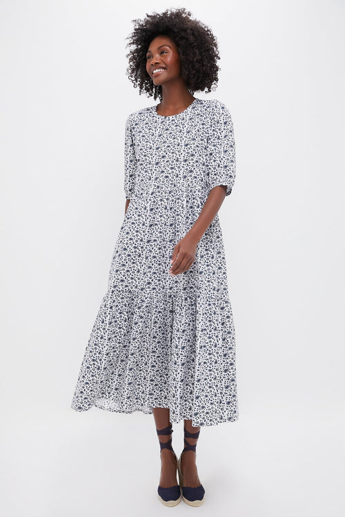 Exclusive Navy Ditsy Print Gaia Dress
