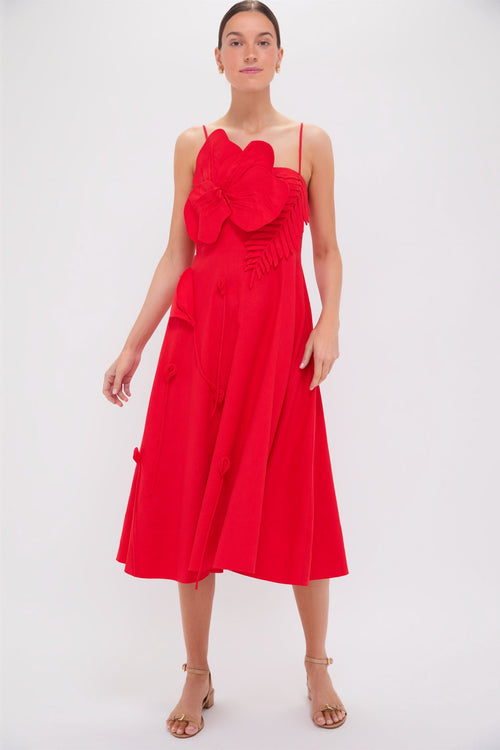 Red Garden Sleeveless Midi Dress