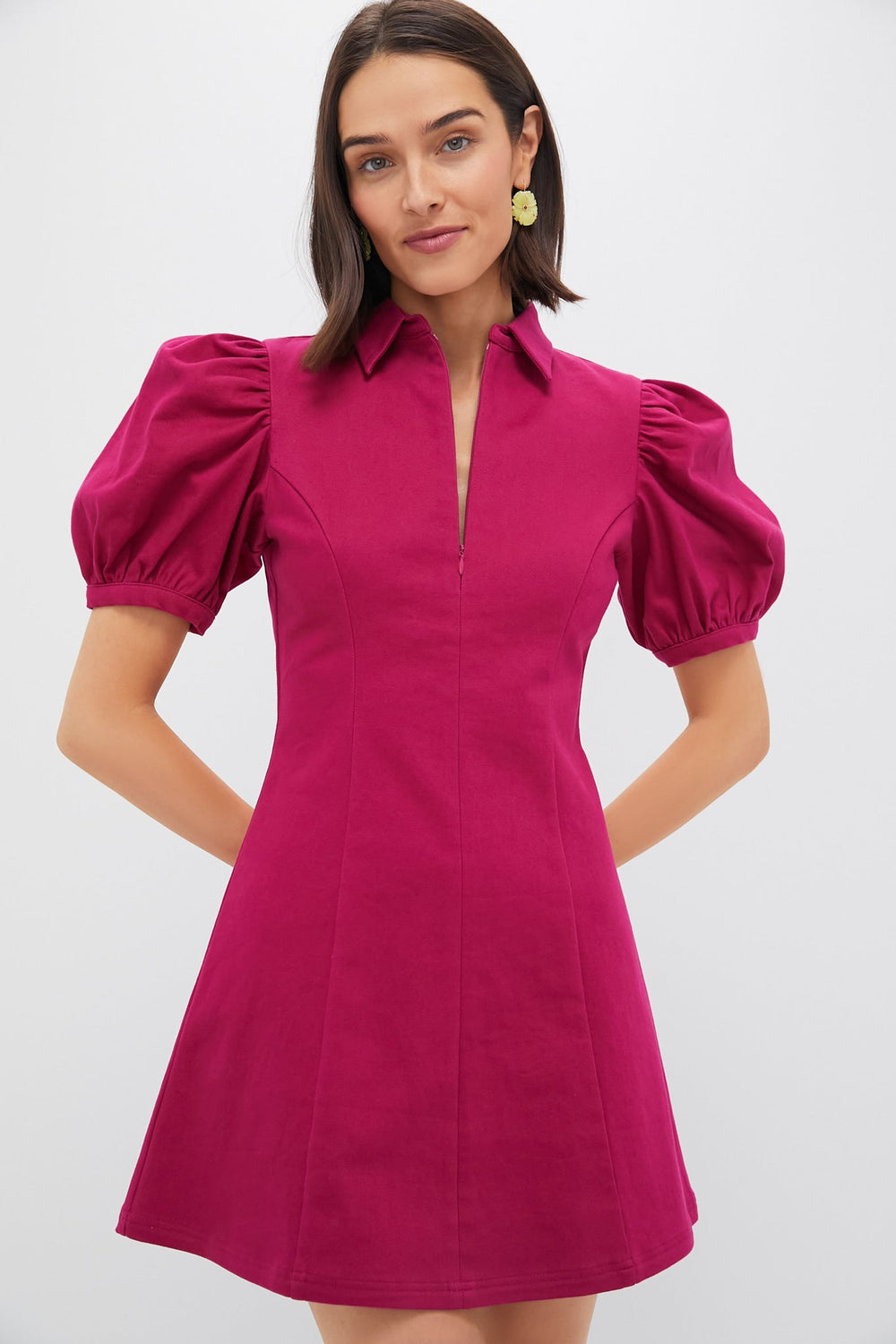 Raspberry Front Zip Denim Mini Dress