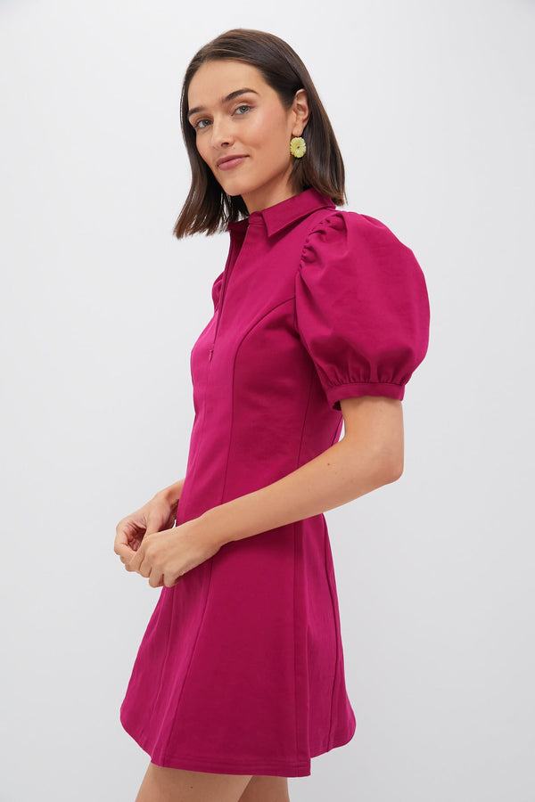 Raspberry Front Zip Denim Mini Dress