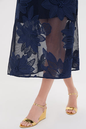 Navy Embroidered Lace Sol Dress