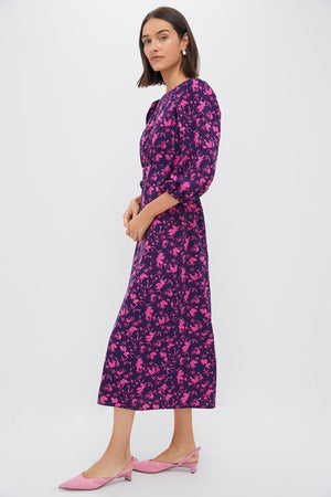 Navy & Fuchsia Floral Norma Maxi Dress