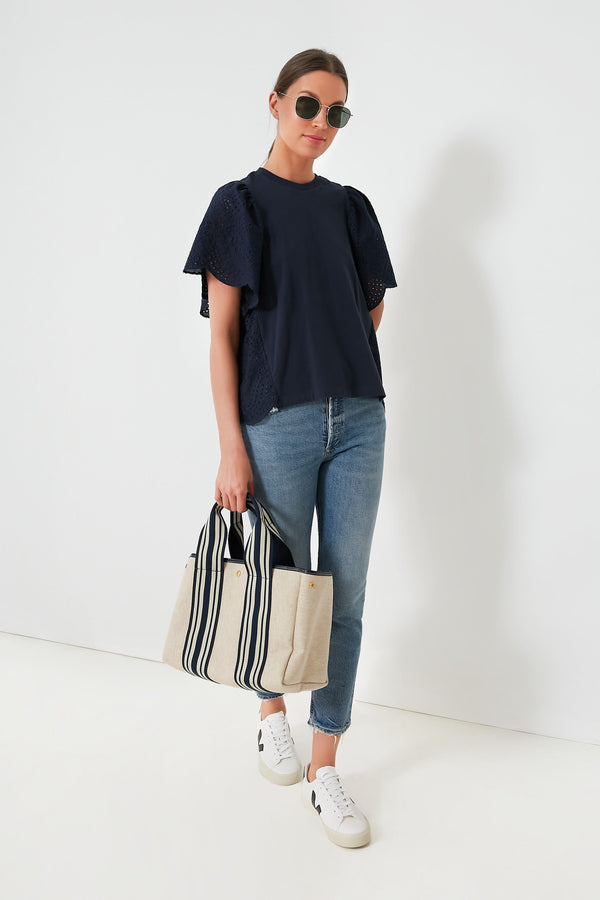 Navy Equestrian Traversee M Linen Tote