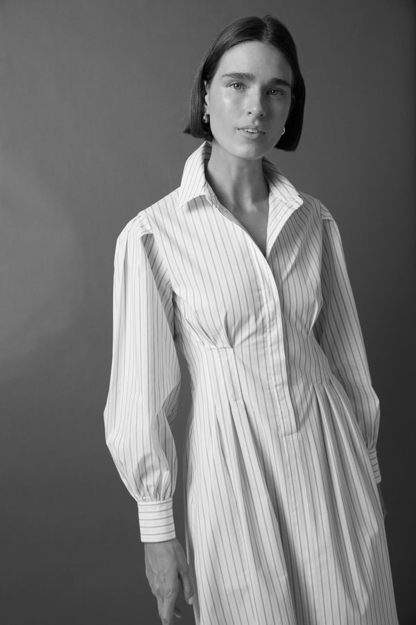 White and Blue Stripe Corinne Dress
